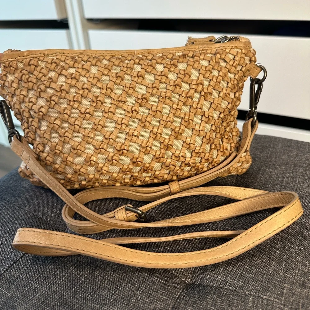 Genuine Leather Woven Crossbody Bag Tan Boho Small Purse - Picture 3 of 7